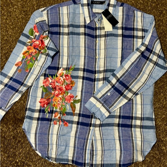 Ralph Lauren Other - Ralph Lauren Blue Plaid Shirt with Floral Accents